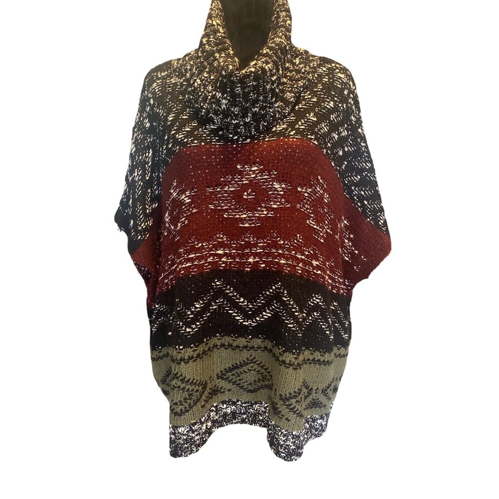 Cliche Couture Women’s XL cowl Neck Shaw Poncho Wrap Bohemian Southwestern Wool